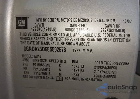 2008 Chevrolet Hhr Lt z USA, uszkodzony, nr VIN 3GNDA23D68S592573